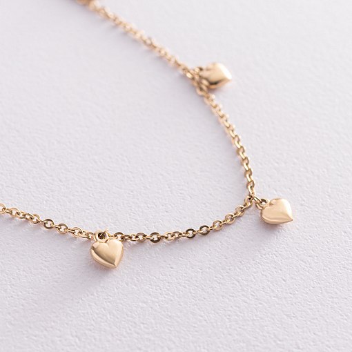 Золотой браслет "Сердечки" на ногу б04700 2