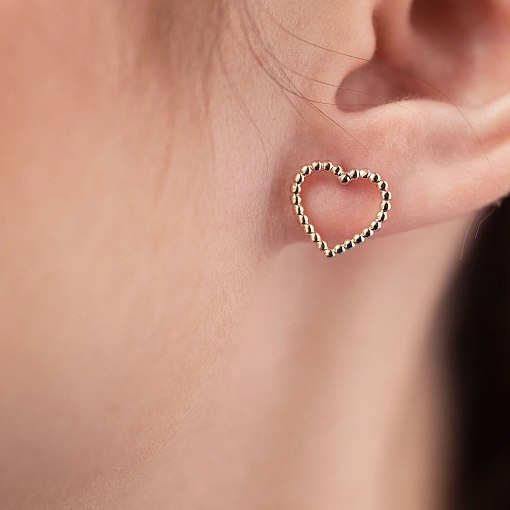 Серьги - пусеты "Сердечки" в красном золоте с08445 4