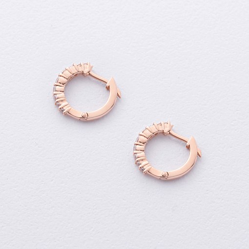 Серьги - кольца с фианитами (красное золото) с09170 3