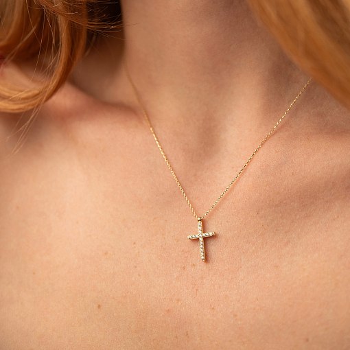 Золотое колье с крестиком (черные и белые фианиты) кол00811 5