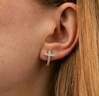 Серьги - кольца "Крестики" с фианитами (белое золото) с09092 №6