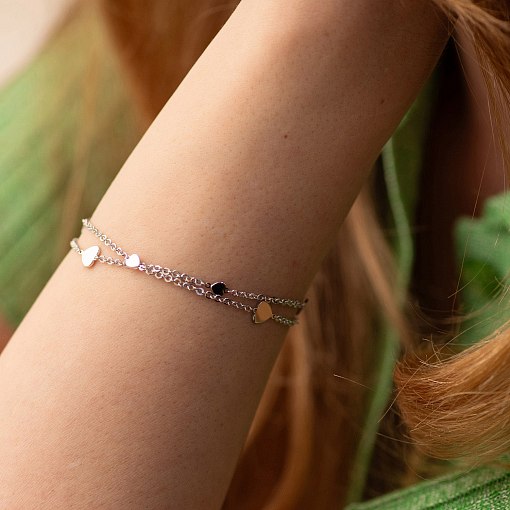 Двойной браслет "Сердечки" в белом золоте б05365 2