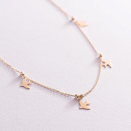 Колье "Ласточки" в желтом золоте кол02022 5