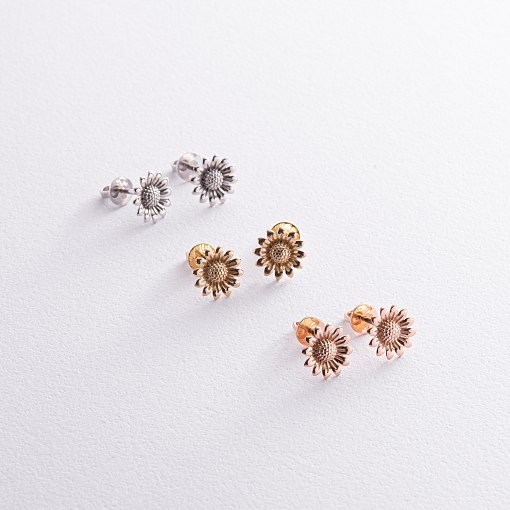 Серьги - пусеты "Подсолнухи" в желтом золоте с08307 5