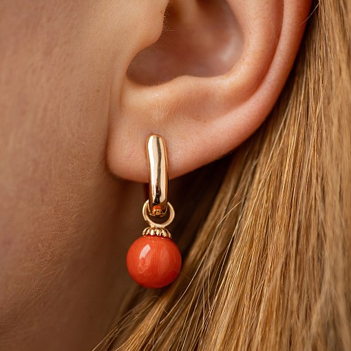 Сережки з коралом (червоне золото) с08755 2