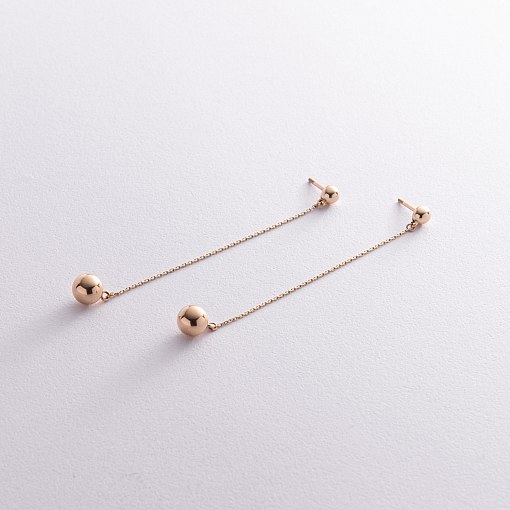 Серьги - пусеты "Margo" с шариками на цепочке (желтое золото) с08240 6