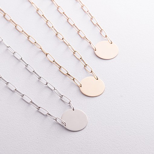 Колье с монеткой для гравировки (красное золото) кол02392 2