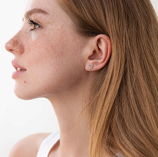 Золотые серьги - пусеты "Герб Украины - Тризуб" с07943 5