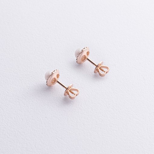 Золотые серьги - пусеты "Linea" (жемчуг, фианиты) с08917 3