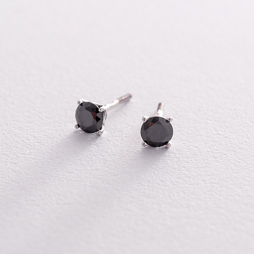 Золотые серьги-пусеты с черными фианитами с06233ч 5