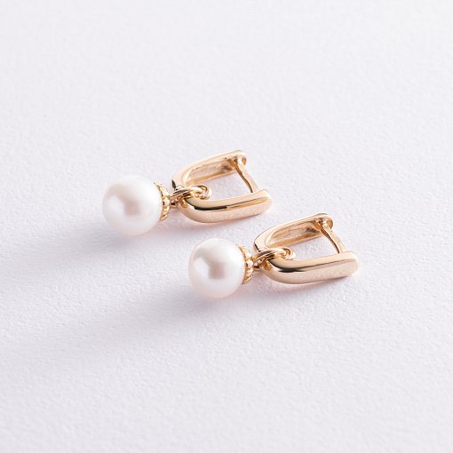 Золотые серьги с жемчугом с06940