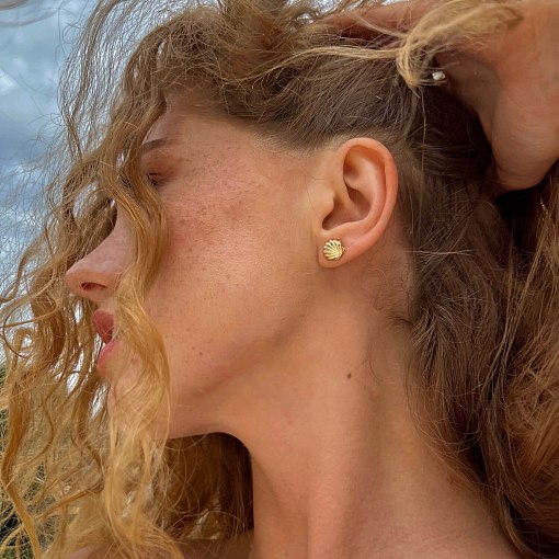 Серьги - пусеты "Ракушки" в желтом золоте с08464 9