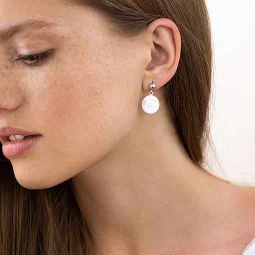 Серьги-пусеты "Монетки" в белом золоте с06982