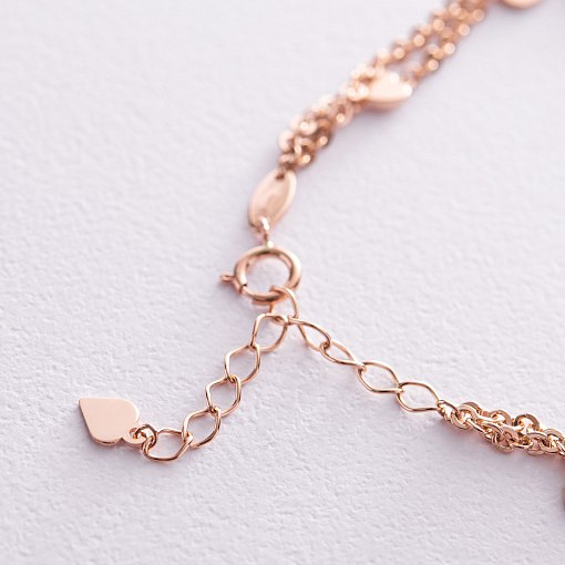 Двойной браслет "Сердечки" в красном золоте б05197 5