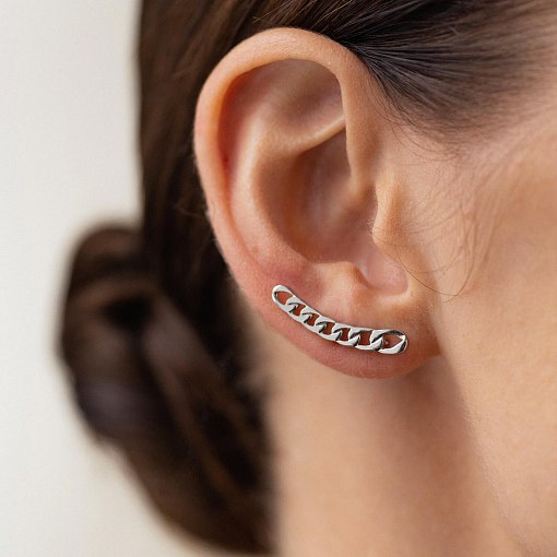 Моносерьга "Цепочка" в белом золоте с08002