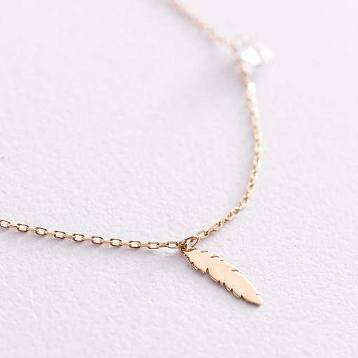 Золотой браслет "Перышки" на ногу (фианиты) б04797 4