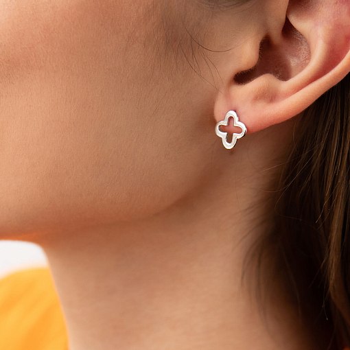 Серьги - пусеты "Клевер" (белое золото) с06987 5