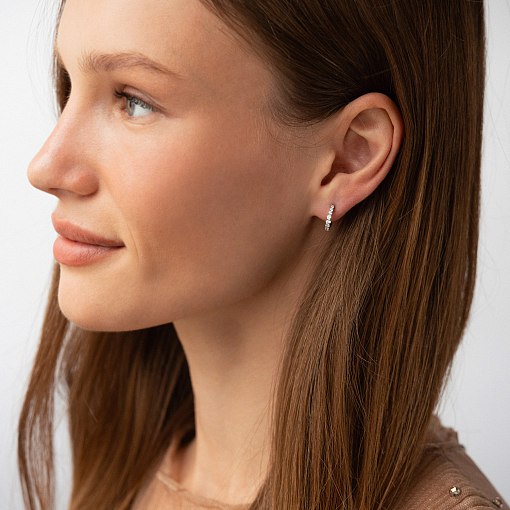 Серьги - кольца с фианитами (белое золото) с09171 4