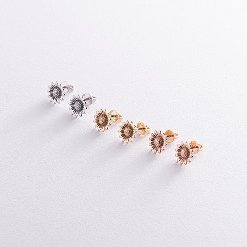 Серьги - пусеты "Подсолнухи" в белом золоте с08308 3