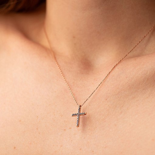 Золоте кольє з хрестиком (чорні та білі фіаніти) кол00807 6