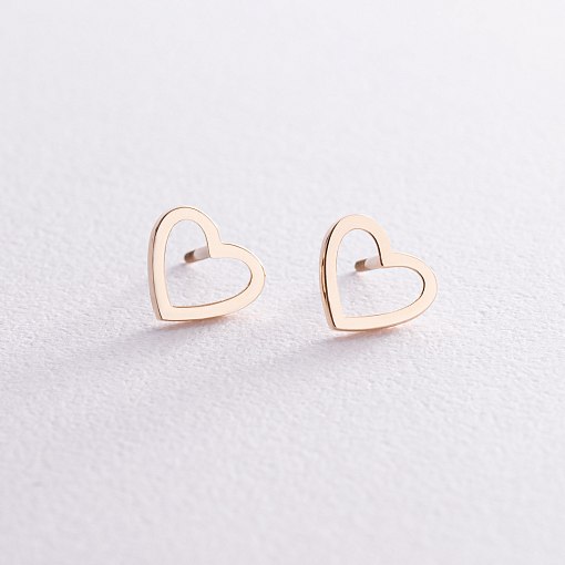 Серьги - пусеты "Сердечки" в желтом золоте с08171