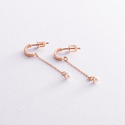 Золотые серьги - пусеты "Миранда" с жемчугом на цепочке с07939 3