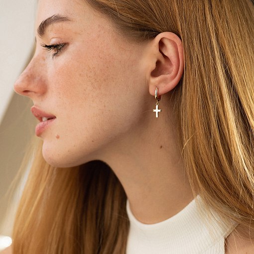 Серьги "Крестики" на английской застежке (красное золото) с07004 3