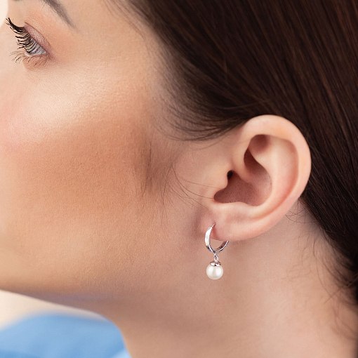 Серьги - кольца с жемчугом (белое золото) с08358 6