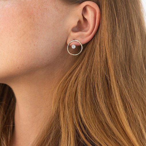 Серьги - джекеты "Greys" в желтом золоте (фианиты) с09069 3