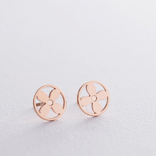 Серьги - пусеты "Клевер" в красном золоте с06486