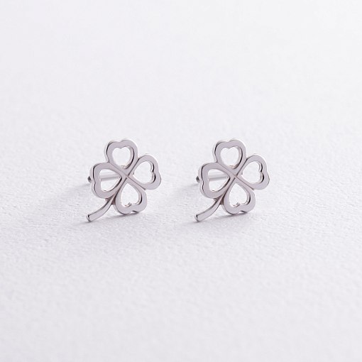 Серьги - пусеты "Клевер" в белом золоте с08276