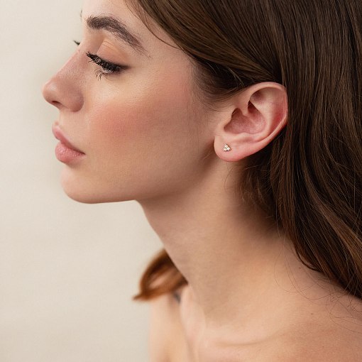 Золотые серьги - пусеты "Треугольники" с фианитами с07700 5