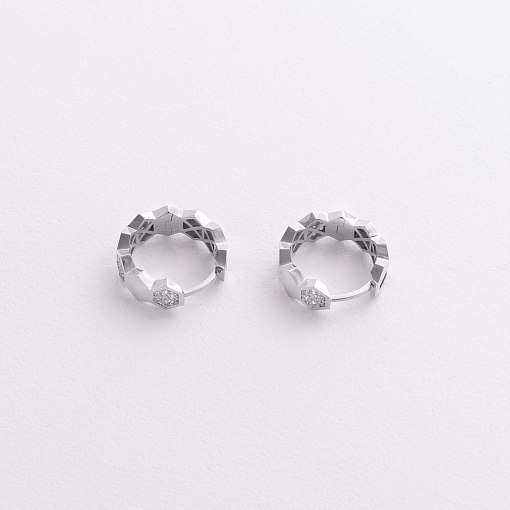 Серьги - кольца "Miranda" в белом золоте (фианиты) с09335 2