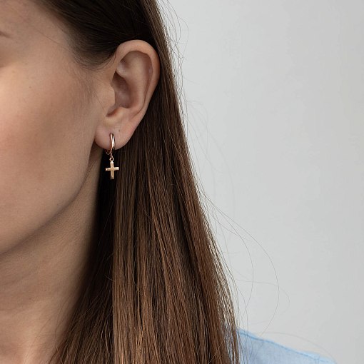 Серьги "Крестики" на английской застежке (красное золото) с07004 5