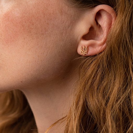 Золотые серьги - пусеты "Герб Украины - Тризуб" с02839 4