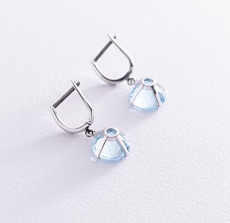 Серьги "Влечение" с голубыми топазами в белом золоте с05290 №6