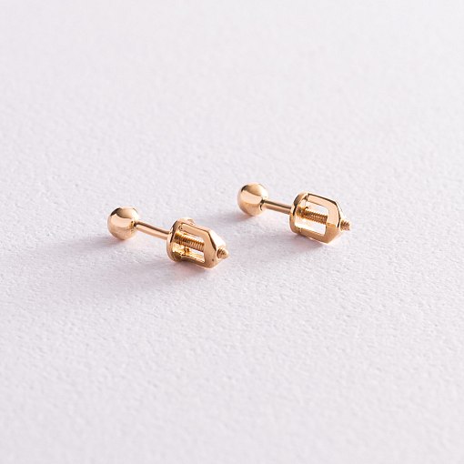 Серьги - пусеты "Шарики" в желтом золоте (0.4 см) с07322 5