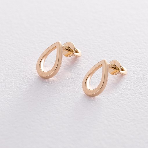Серьги-пусеты Маленькие капельки в желтом золоте 1.1*0.8 см с06318 4