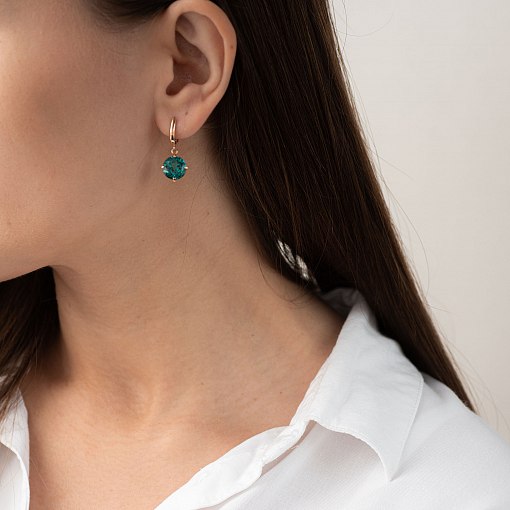 Золотые серьги "Влечение" с синтетическим турмалином с05298 6