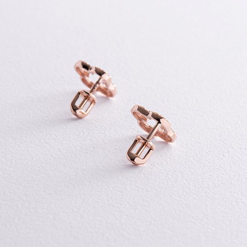 Серьги - пусеты "Клевер" с фианитами (красное золото) с08442 4