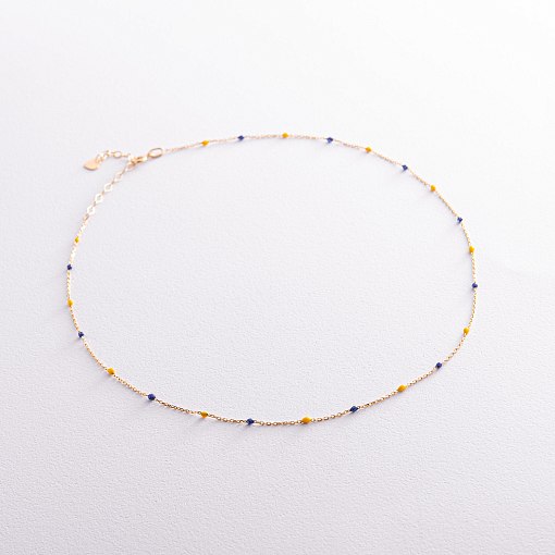 Кольє в жовтому золоті (синя та жовта емаль) кол02536