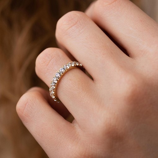 Каблучка з доріжкою каменів в жовтому золоті (фіаніти) к07389 4