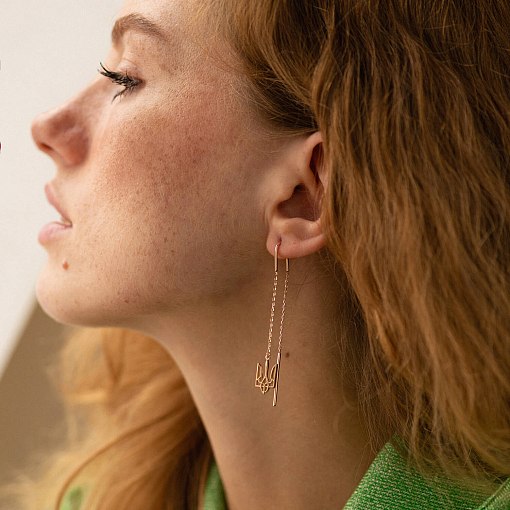 Серьги - протяжки "Герб Украины - Тризуб" (красное золото) с07956 2