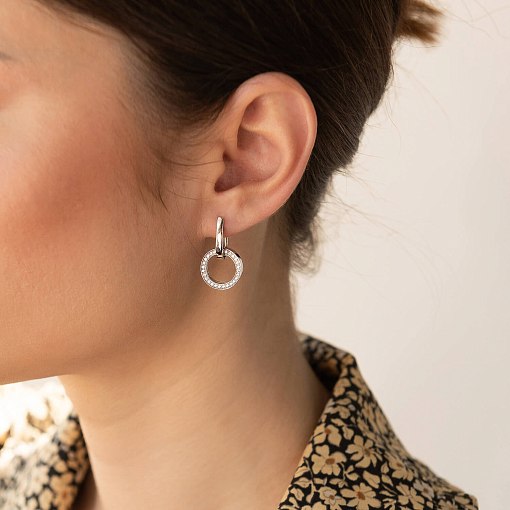 Серьги с кольцами в белом золоте (фианиты) с06519 4