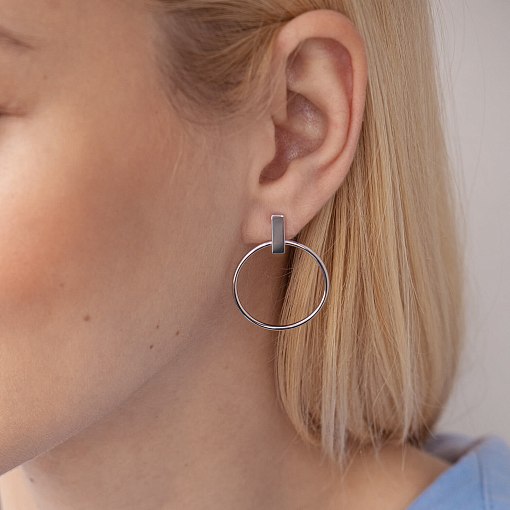 Серьги - пусеты "Уверенность" в белом золоте с07883 3