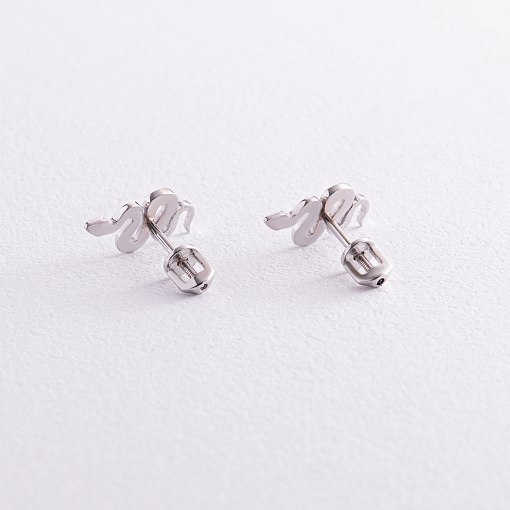 Серьги - пусеты "Змеи" в белом золоте с07998 4