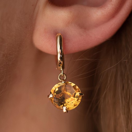 Золотые серьги "Влечение" с цитрином с08526 2