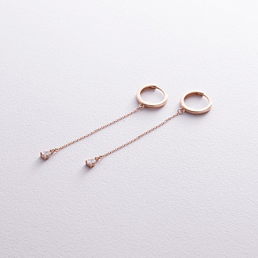 Серьги - кольца "Капельки" с фианитами (красное золото) с08351 5