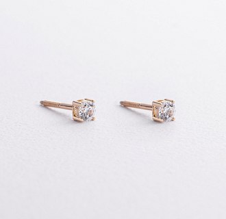 Сережки - пусети з фіанітами (жовте золото) с09641