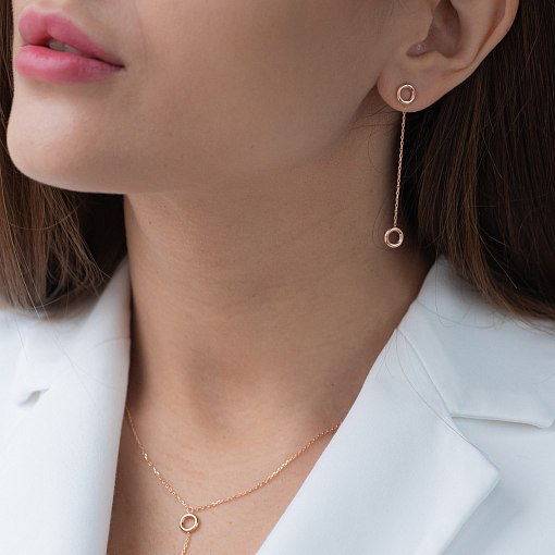 Серьги "Кружочки" на цепочке в красном золоте с07271 4